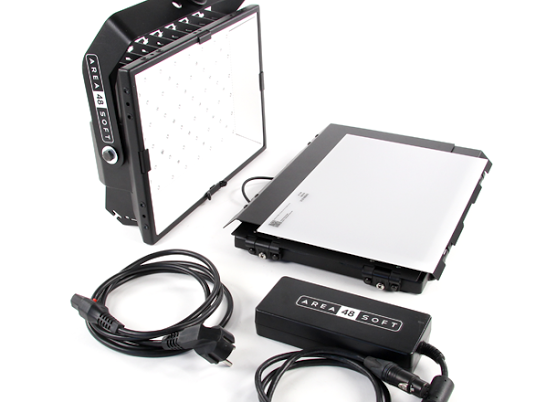 AREA 48 Soft Kit (black), Curved yoke, Detachable barndoors - incl. 20V PSU mounted on unit, locking IEC, TVMP and chroma blue media